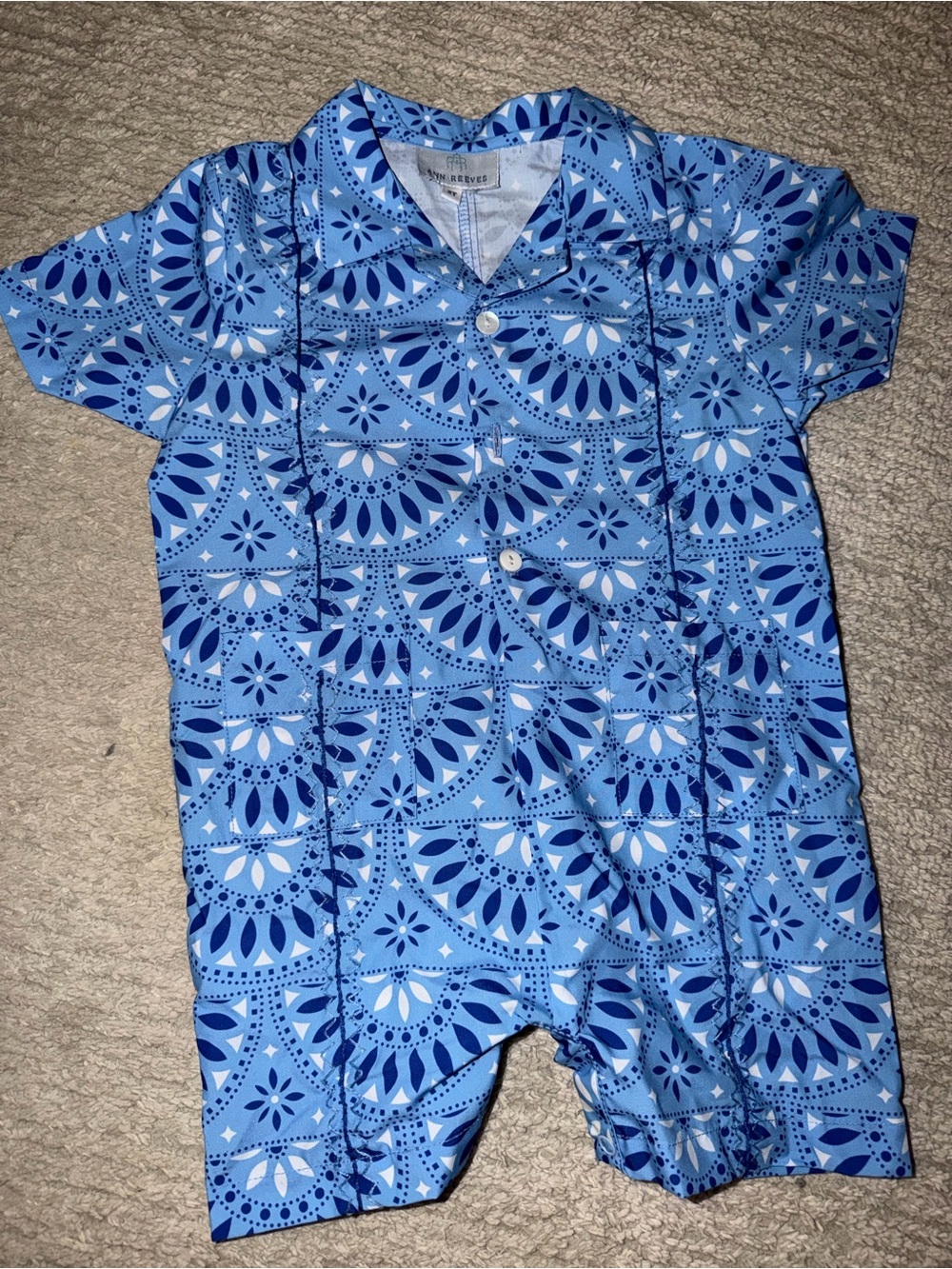 Blue Geometric Short-Sleeve Baby One-Piece Bodysuit